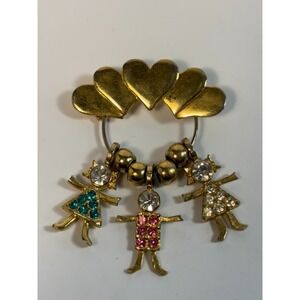 Mother Charm Brooch Pin Gold Tone‎ Children Kids Boy Girl Signed KIS
